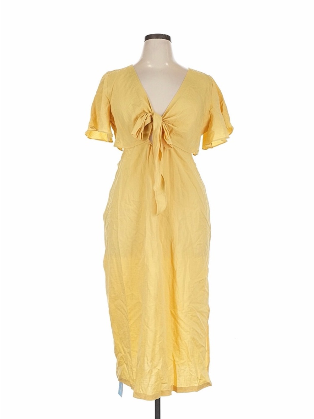 Cider Sunlit Yellow Tie-Front Midi Dress